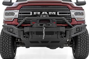Ram 3500 Bumper - Front - Rough Country - Tubular, Winch Mount, Stinger Bar, Integrated Skid Plate, Light Bar Mount - Satin Black - '19-'26 Ram 3500 Bumper - Front - Rough Country - Tubular, Winch Mount, Stinger Bar, Integrated Skid Plate, Light Bar Mount - Satin Black - '19-'26